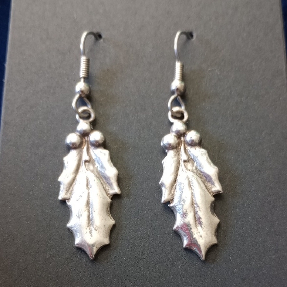 Sterling Silver Holly Leaf Drop Earrings